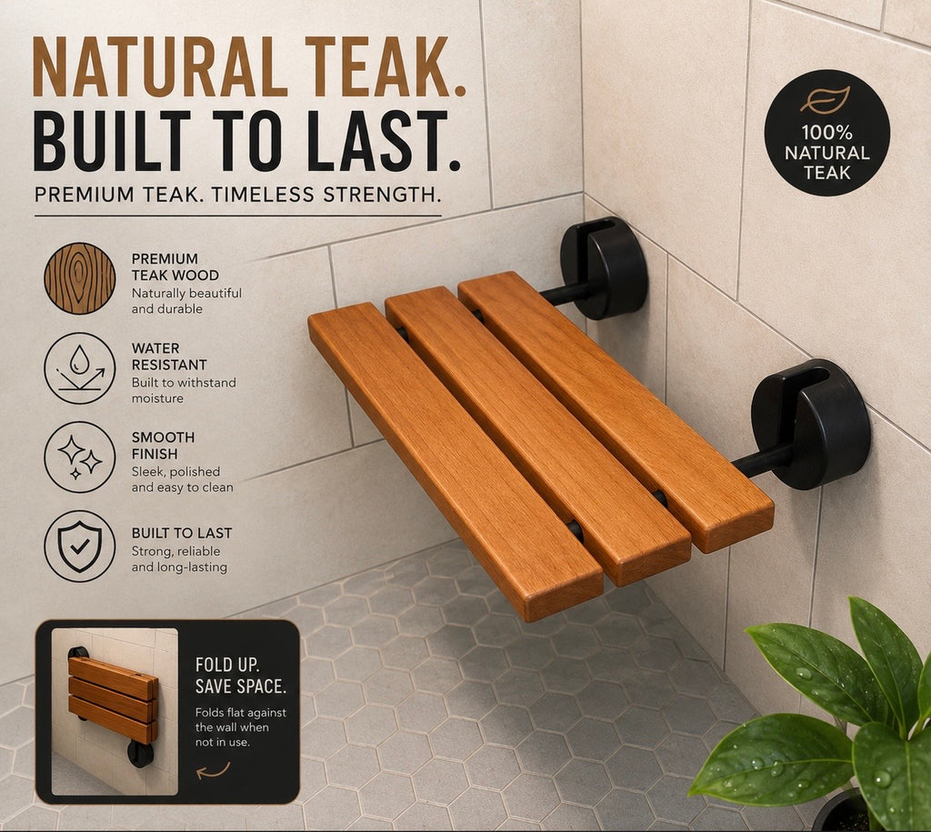 Stud Suds™ Premium Teak Folding Shower Bench | Luxury Spa-Grade Bathroom Upgrade
